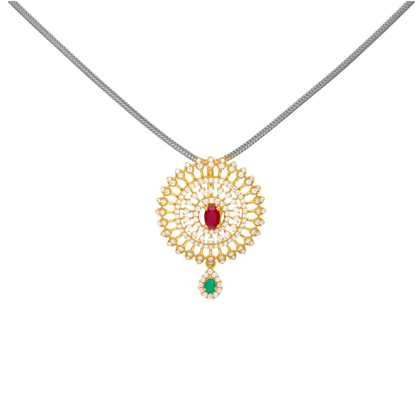 22K Yellow Gold, Emerald, Ruby and CZ Pendant (7.9 grams) | 



A stunning blend of traditional craftsmanship and modern luxury, this 22k yellow gold pendant...