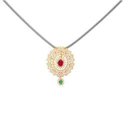 22K Yellow Gold, Emerald, Ruby and CZ Pendant (7.6 grams)
