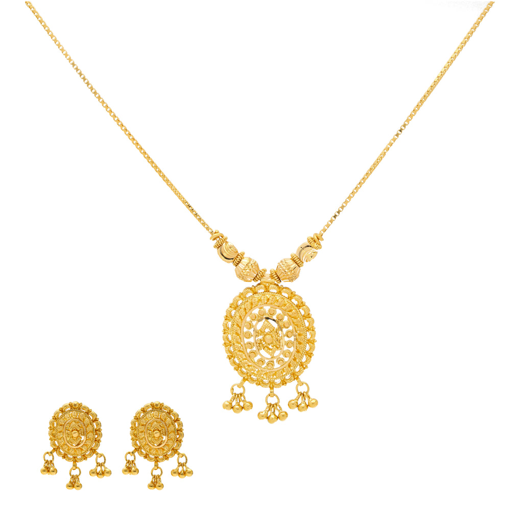 24K Gold Plated Ball Pendant Jewelry Necklace with Stud Earring Set | Wish