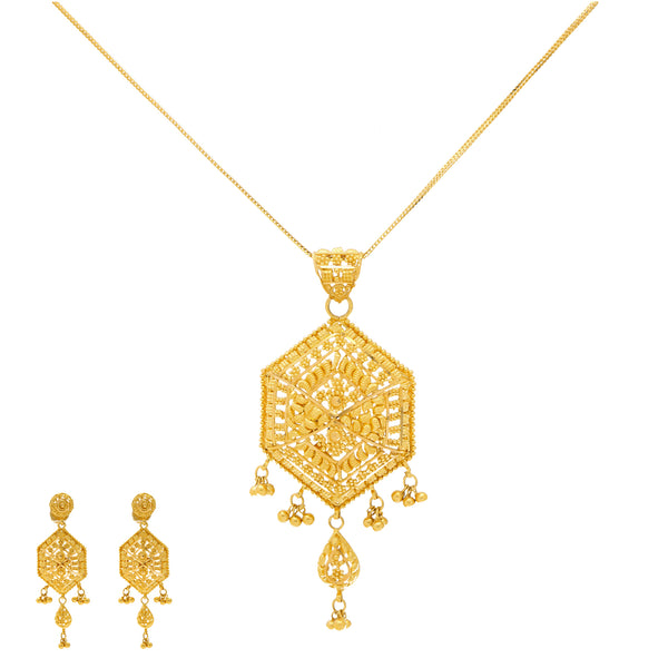 22K Yellow Gold Necklace Set (22.5gm) | 
Virani Jewelers presents a work of art - a 22K Yellow Gold Necklace and Earring Set. This minima...