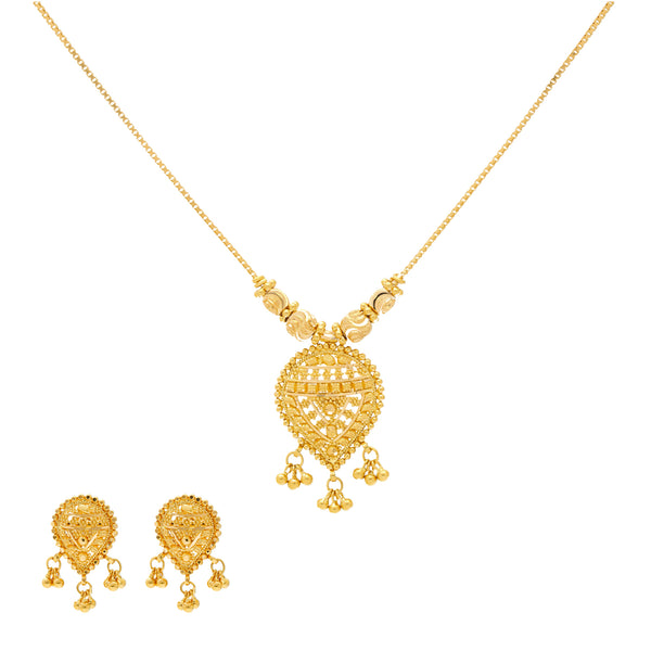 22K Yellow Gold Necklace Set (15.6gm) | 
Step into a world of opulence with this 22K Yellow Gold Necklace and Earring Set by Virani Jewel...