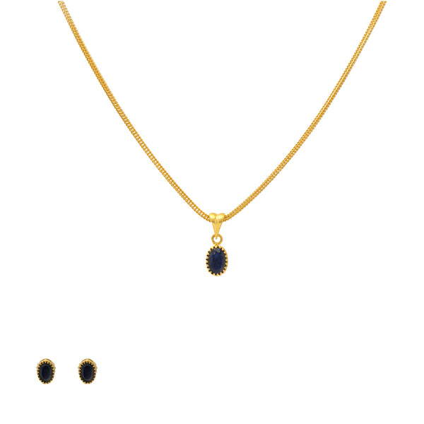 22K Yellow Gold & Sapphire Oval Pendant Set (8.7gm) | 


Elevate your style with this simple 22k gold and sapphire pendant necklace and earring set fro...