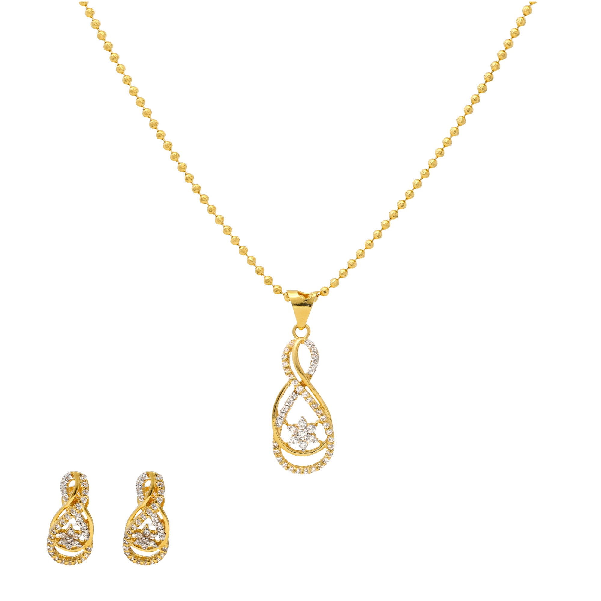 22k Gold Cut-out Disc Cz Pendant Set | Raj Jewels