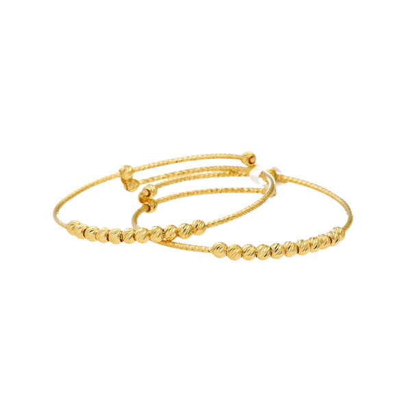 22K Yellow Gold Beaded Kid's Bangle Set of 2 (8.4gm) | 



Virani Jewelers invites you to adorn your little one in the timeless beauty of these 22k gold...