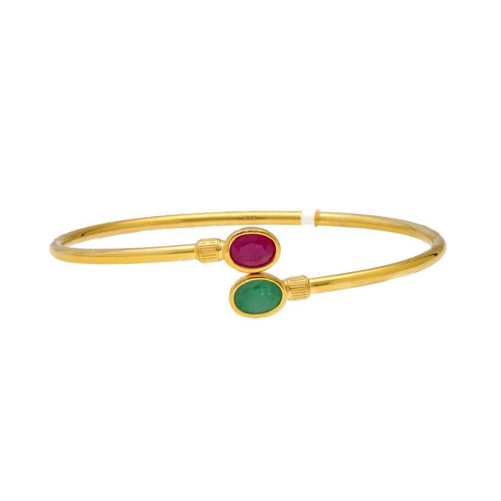 22K Yellow Gold, Emerald, & Ruby Bangle (8.5gm) | 


Virani Jewelers invites you to adorn yourself in this sophisticated 22k gold and gemstone bang...