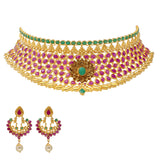 22K Yellow Gold Choker Set w/ Gems & Pearls (76.9gm) | 


Virani Jewelers redefines timeless elegance with this 22k gold necklace and earring set featur...