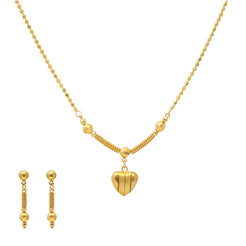 22K Yellow Gold Beaded Heart Necklace Set (13.5gm)