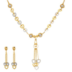 22K Yellow & White Gold Beaded Heart Necklace Set (15.6gm)