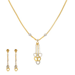 22K Yellow & White Gold Beaded Heart Necklace Set (12.7gm)