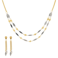 22K Yellow & White Gold Flat Bead Necklace Set (12.6gm)