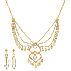 22K Yellow & White Gold Beaded Heart Necklace Set (22.2gm)