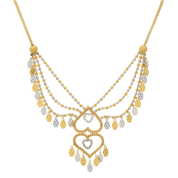 22K Yellow & White Gold Beaded Heart Necklace Set (22.2gm) | 


Step into a new sense of ethereal beauty when you adorn yourself with this 22k gold necklace a...