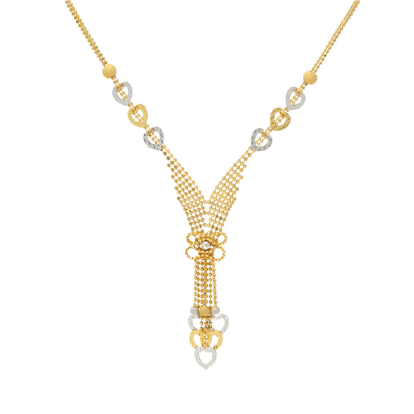 22K Yellow & White Gold Beaded Heart Necklace Set (15.7gm) | 


Revel in an elegant fusion of style and modernity with this 22k gold necklace and earring set ...
