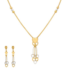 22K Yellow & White Gold Beaded Heart Necklace Set (14.6gm)