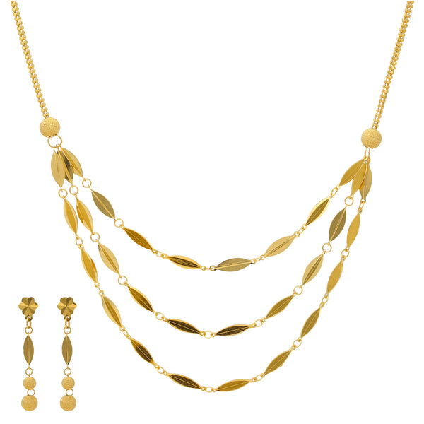 22K Yellow Gold Flat Bead Necklace Set (13.5gm) | 


Unveil a golden symphony of elegance with this 22k gold necklace and earring set by Virani Jew...