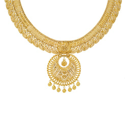 22K Yellow Gold Beaded Filigree Necklace Set (63.2gm)