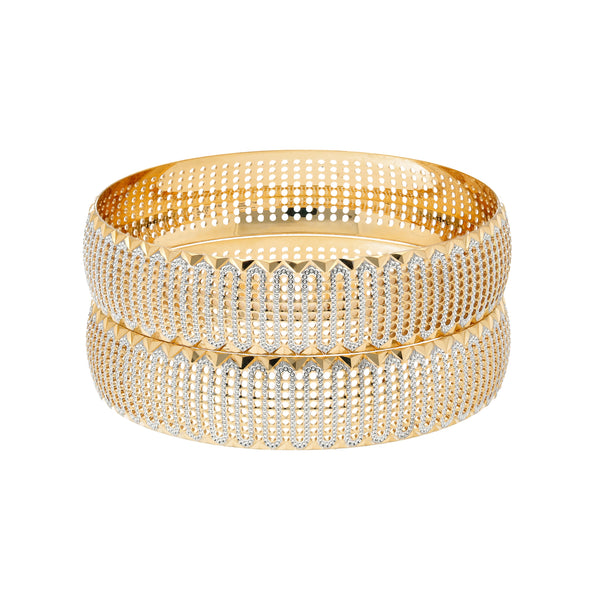 22K Yellow & White Gold Bangle Set of 2 (52.8gm) | 


Virani Jewelers invites you into a world of cultural splendor with this set of 22k gold bangle...