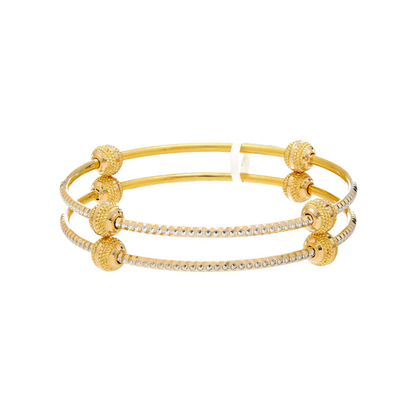 22K Yellow & White Gold Ball Bead Bangle Set of 2 (18.3gm) | 


Virani Jewelers presents a golden symphony of luxury with this set of 22k gold bangles.   Thes...