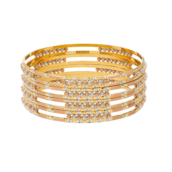 22K Multi-Tone Gold Bangle Set of 4 (79.6gm) | 


Adorn your wrist with a regal elegance with this 22k multi-tone gold bangles by Virani Jeweler...