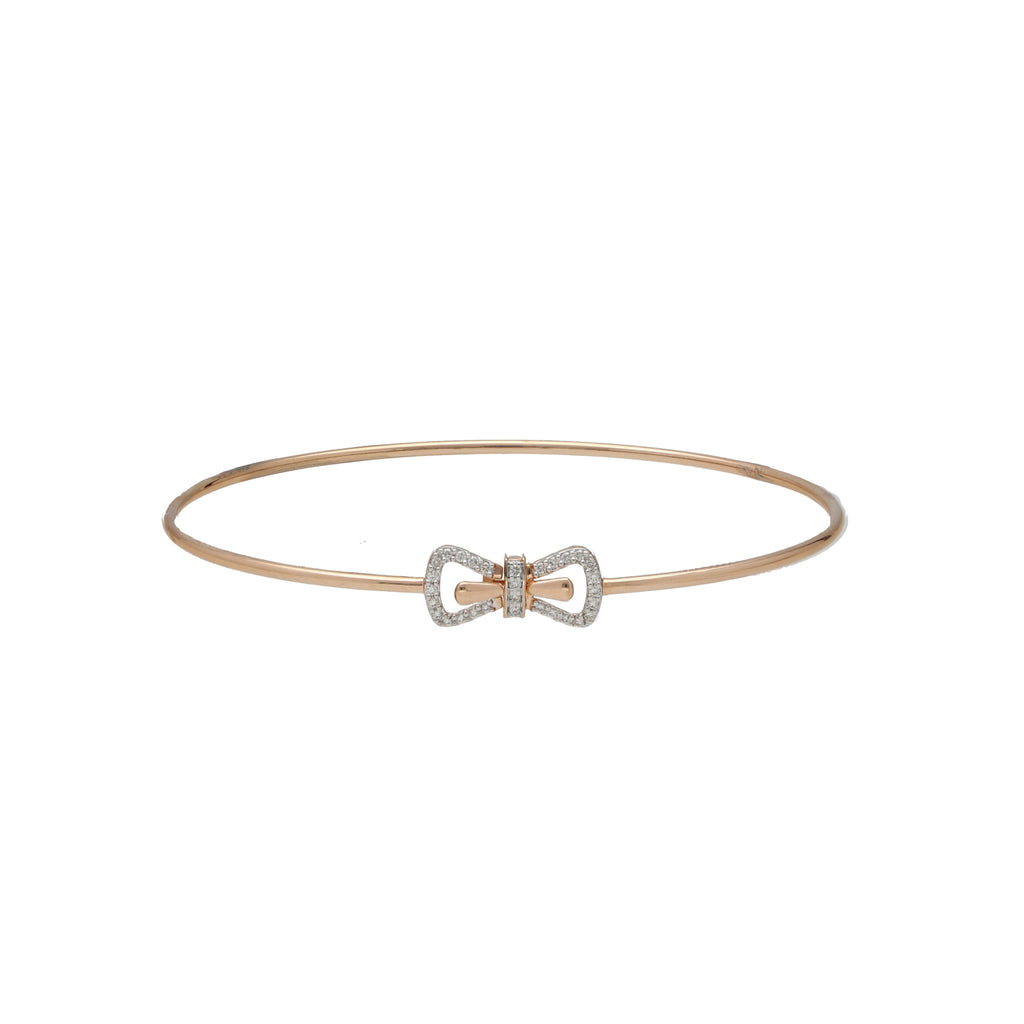18K Rose Gold & 0.12 Carat Diamond Bangle (3.4gm) | 



Experience the luxury of minimal gold jewelry with this stunning bow-tie rose gold bangle wit...
