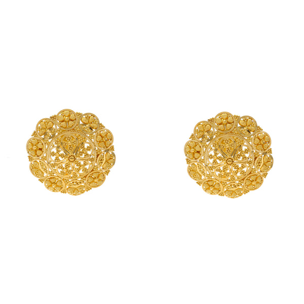 22K Yellow Gold Round Filigree Stud Earrings (10.4gm) | 


Experience timeless sophistication with this elegant pair of 22k gold stud earrings by Virani ...