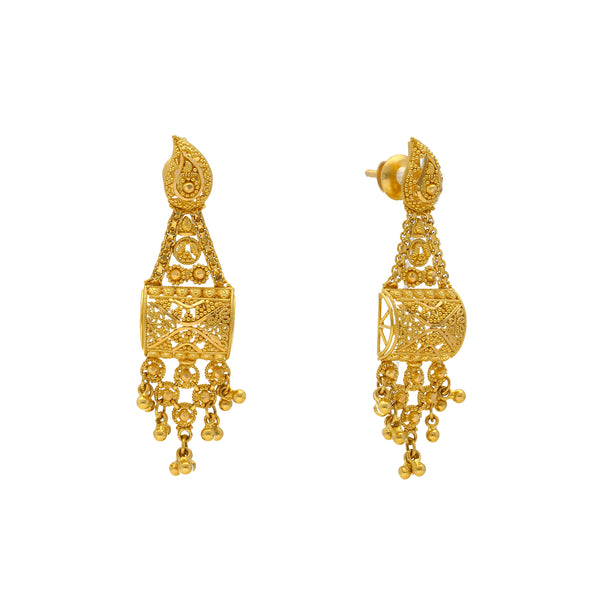 22K Yellow Gold Filigree Earrings (13gm) | Immerse yourself in effortless elegance of this radiant pair of 22k gold earring by Virani Jewele...