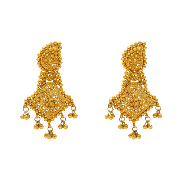 22K Yellow Gold Filigree Earrings (16.4gm) | Virani Jewelers presents a luminous adornment in the form of these 22k gold earrings. The meticul...