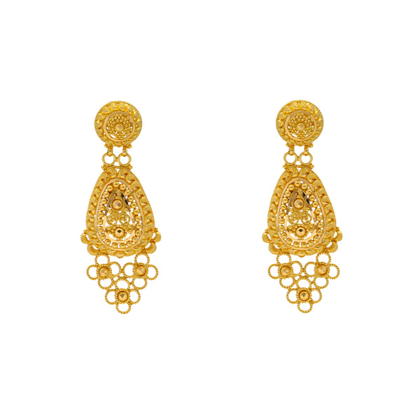 22K Yellow Gold Beaded Filigree Earrings (9.2gm) | Indulge in essence of opulence with these 22k gold earrings by Virani Jewelers. The intricate des...