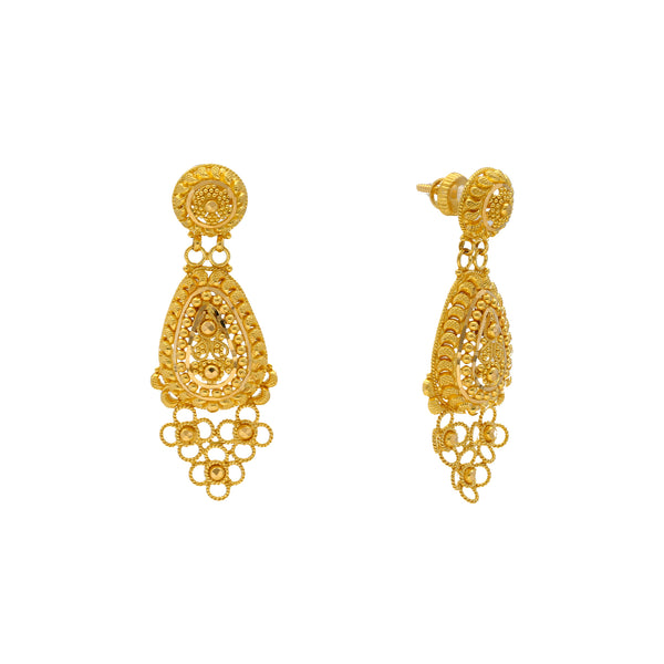 22K Yellow Gold Beaded Filigree Earrings (9.2gm) | Indulge in essence of opulence with these 22k gold earrings by Virani Jewelers. The intricate des...