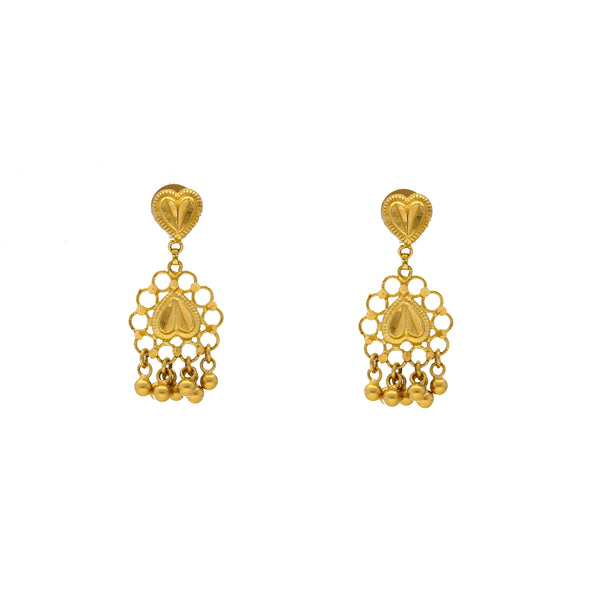 22K Yellow Gold Beaded Filigree Stud Earrings (6.3gm) | Embrace the timeless beauty of these charming 22k yellow gold earring by Virani Jewelers. The ele...