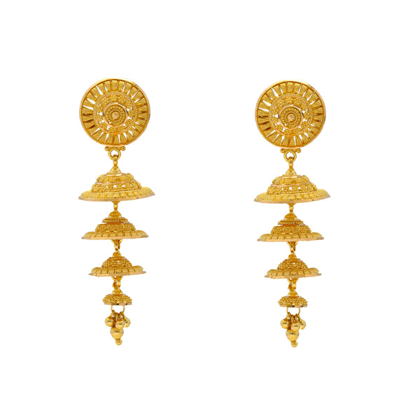 22K Yellow Gold Jhumki Earrings (15.3gm) | Add the beauty of sculpted splendor in these 22k gold Jhumki earrings by Virani Jewelers to illum...