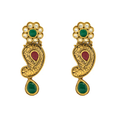 22K Yellow Gold Earrings with Emeralds, Kundans & Rubies (21.1gm)