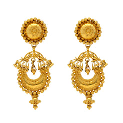 22K Yellow Gold Beaded Chanbali Earrings (22.7gm)