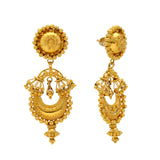 22K Yellow Gold Beaded Chanbali Earrings (22.7gm) | Virani Jewelers presents a golden display of cultural excellence with these 22K gold beaded Chand...