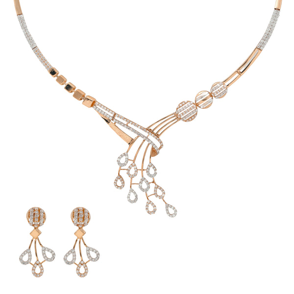 18K Rose Gold & CZ Necklace Set (20.3gm) | 


Make a statement with this mesmerizing 18k rose gold necklace and earring set from Virani Jewe...