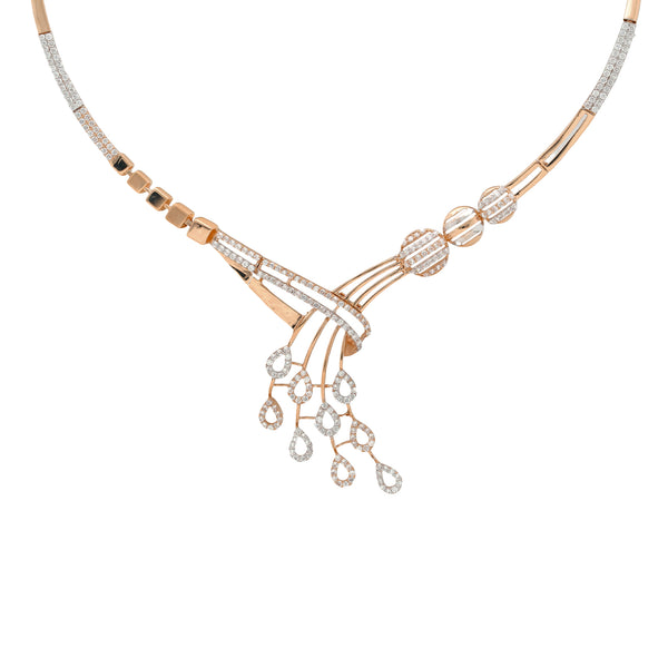 18K Rose Gold & CZ Necklace Set (20.3gm) | 


Make a statement with this mesmerizing 18k rose gold necklace and earring set from Virani Jewe...