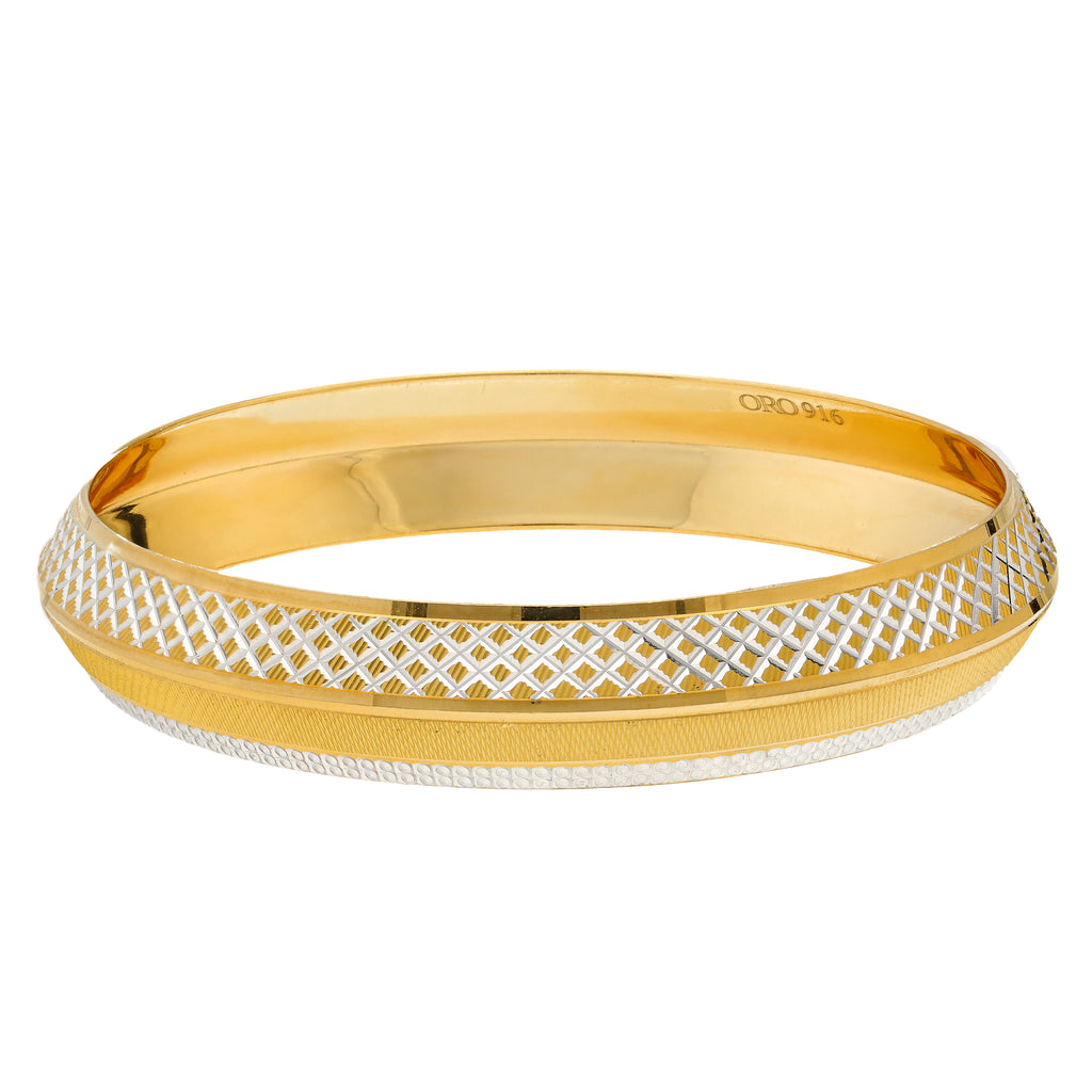 22K Yellow & White Gold Kada Bangle (44.6gm) | Step into sophistication with this 22k yellow and white gold men's kada bangle by Virani Jewelers...