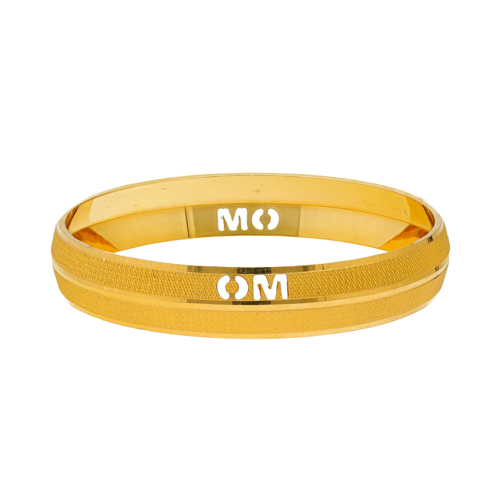22K Yellow Gold "Om" Kada Bangle (50.6gm) | Make a statement of cultural sophistication with this 22k yellow gold men's kada bangle by Virani...