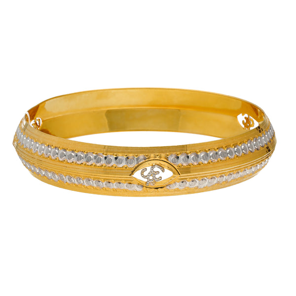 22K Yellow & White Gold Kada Bangle (41.7gm) | Add a touch of opulence to your wardrobe with this charming 22k gold men's kada bangle by Virani ...