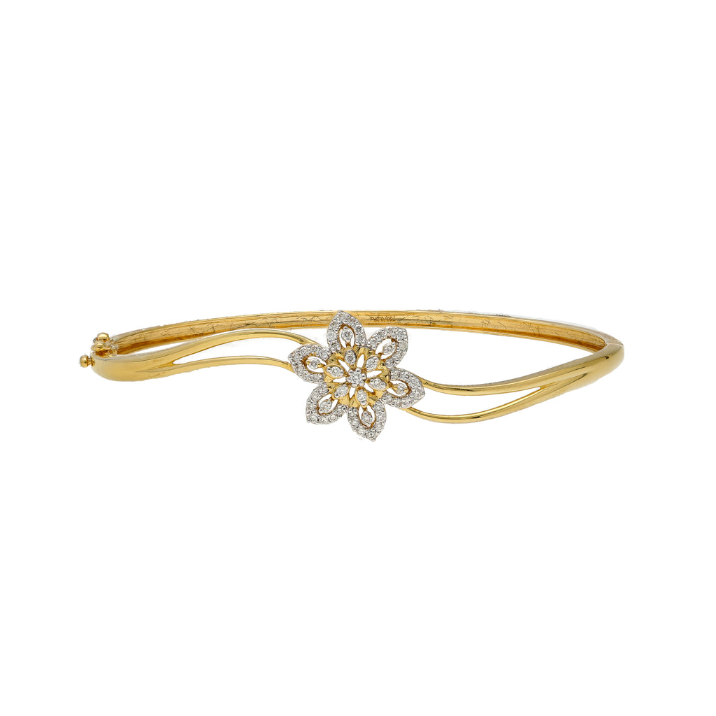 18K Yellow Gold & 0.3 Carat Diamond Bangle (6.8gm) | 



Elevate your style with the exquisite sparkle of this 18k gold and diamond flower bangle by V...