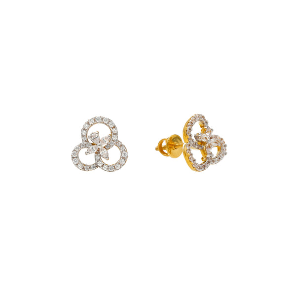 22K Yellow Gold & CZ Stud Earrings (4.5gm) | Make a statement of elegance with these 22k gold and cubic zirconia stud earrings by Virani Jewel...