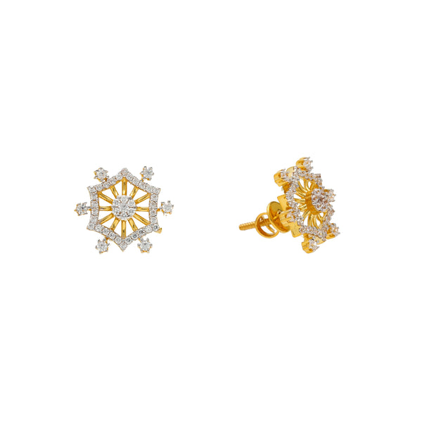 22K Yellow Gold & CZ Stud Earrings (4.2gm) | Elevate your jewelry collection with this radiant pair of 22k yellow gold and cubic zirconia stud...