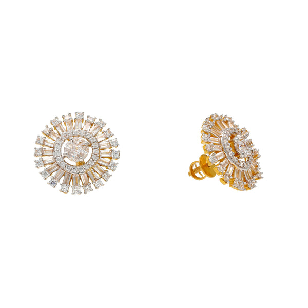 22K Yellow Gold & CZ Stud Earrings (6.9gm) | Step into sophistication with these 22k gold and cubic zirconia stud earrings by Virani Jewelers....