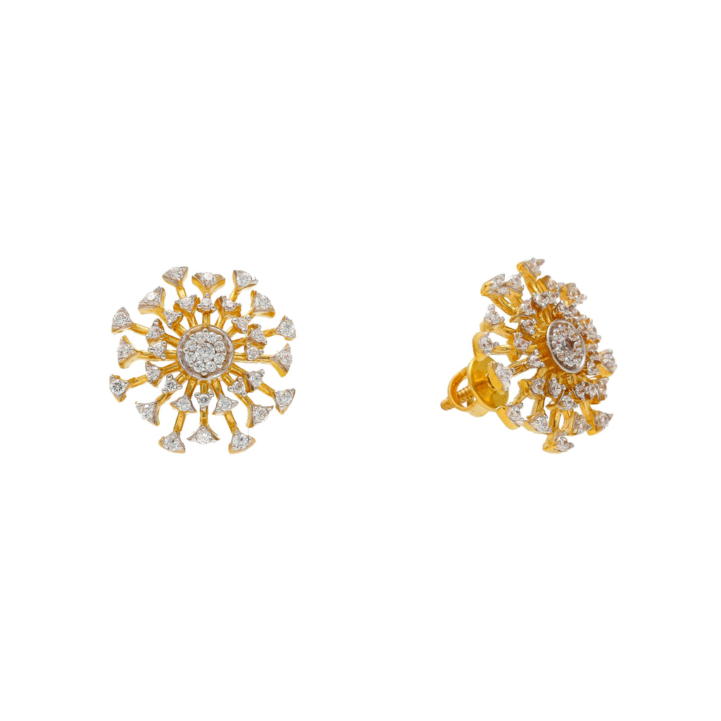 22K Yellow Gold & CZ Stud Earrings (5.9gm) | Embrace sophistication with this pair of 22k yellow gold and cubic zirconia stud earrings by Vira...