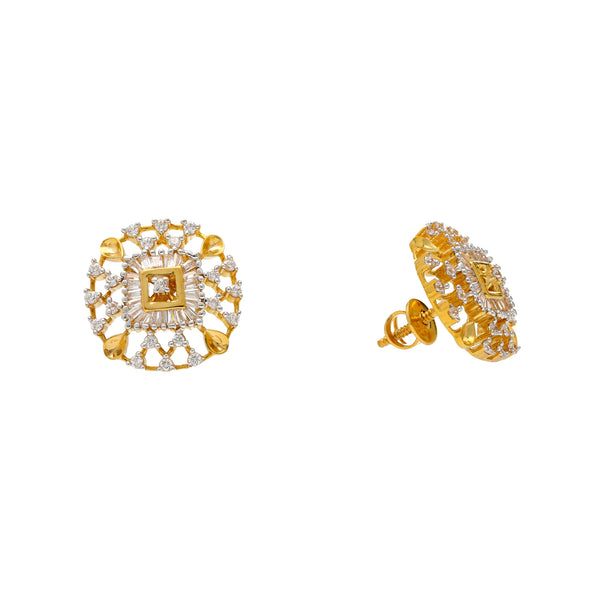 22K Yellow Gold & CZ Stud Earrings (6.8gm) | Add a dash of glamour to your attire with this pair of 22k gold and cubic zirconia stud earrings ...