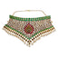 22K Yellow Gold Choker Set W/ Precious Emeralds, Rubies, CZ Gemstones & Hanging Pearls - Virani Jewelers