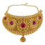 22K Yellow Gold Antique Choker Set W/ Rubies & Matte Finished Raised Design - Virani Jewelers