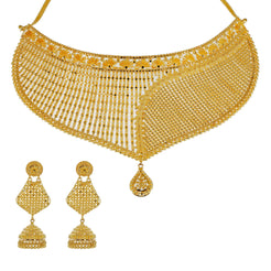 22K Yellow Gold Choker Set W/ Asymmetric Gold Ball Design & Jhumki Earrings - Virani Jewelers