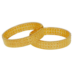 22K Yellow Gold Bangles Set of 2 W/ Stack Geometric Pattern - Virani Jewelers