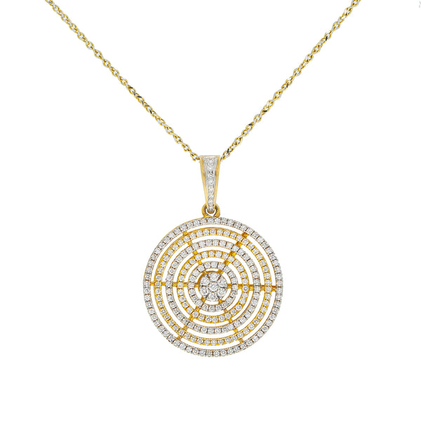 18K Yellow & White Gold Diamond Pendant Set (16.4gm) | 


The mesmerizing assembly of diamonds used along the gold necklace and earrings of this stunnin...